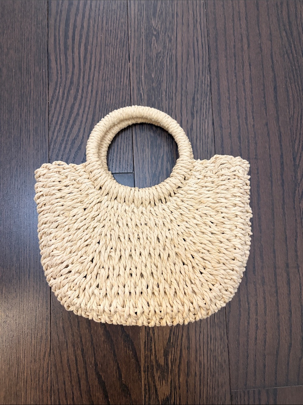 Handwoven Cream Straw Tote Bag with Round Handles